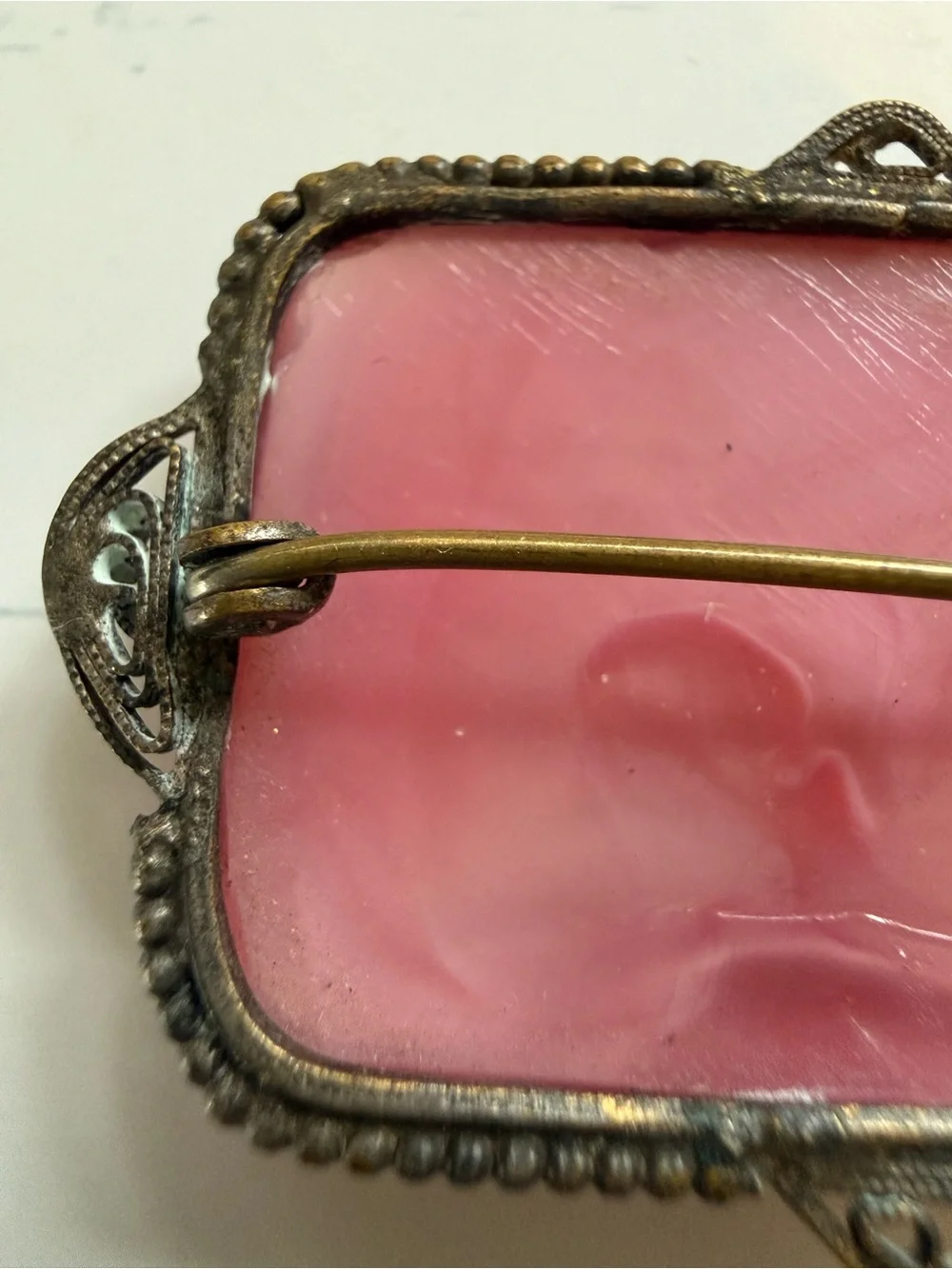 Antique Pink Glass Cabochon Brooch